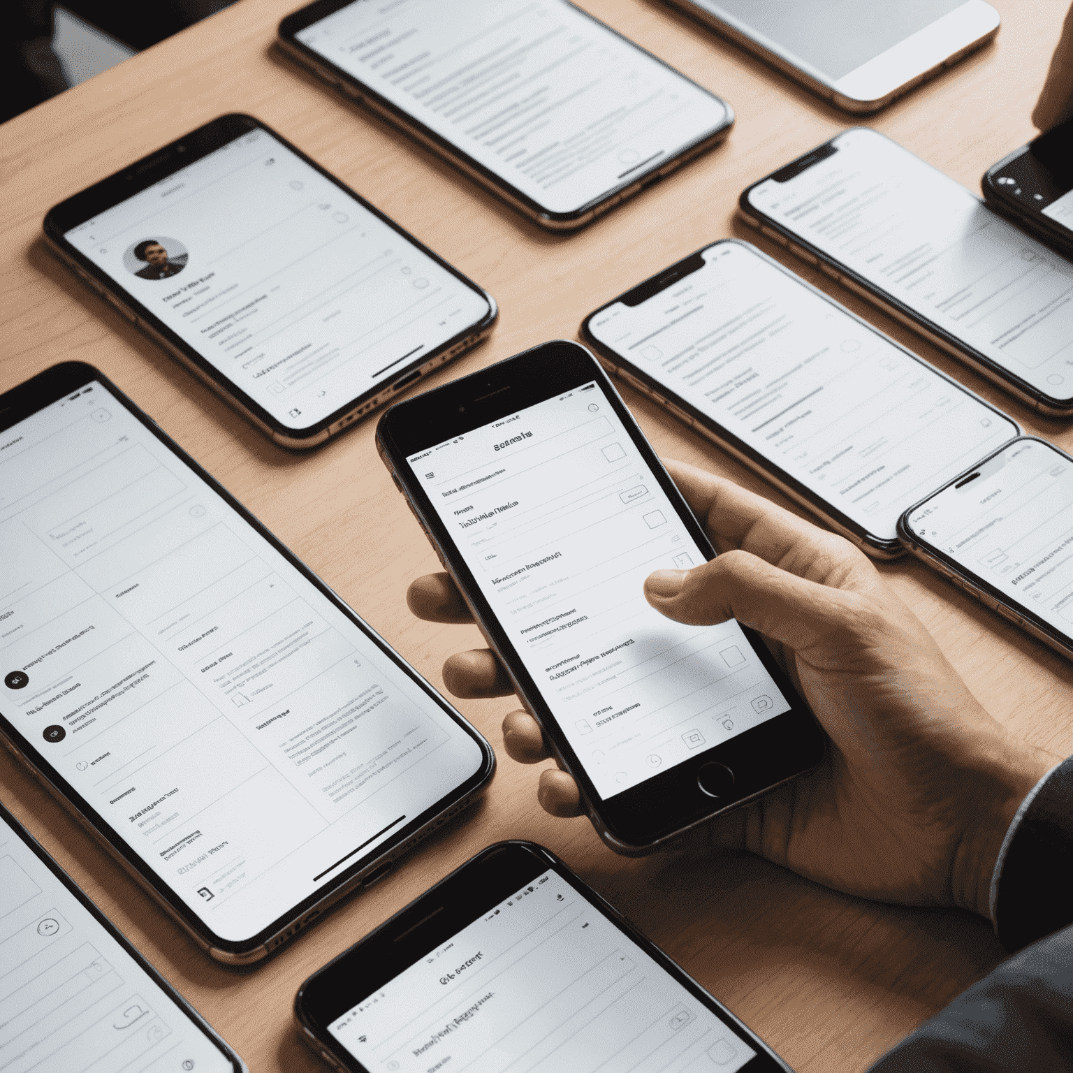 Wireframes and prototypes of mobile app interfaces, showcasing user-centric design principles