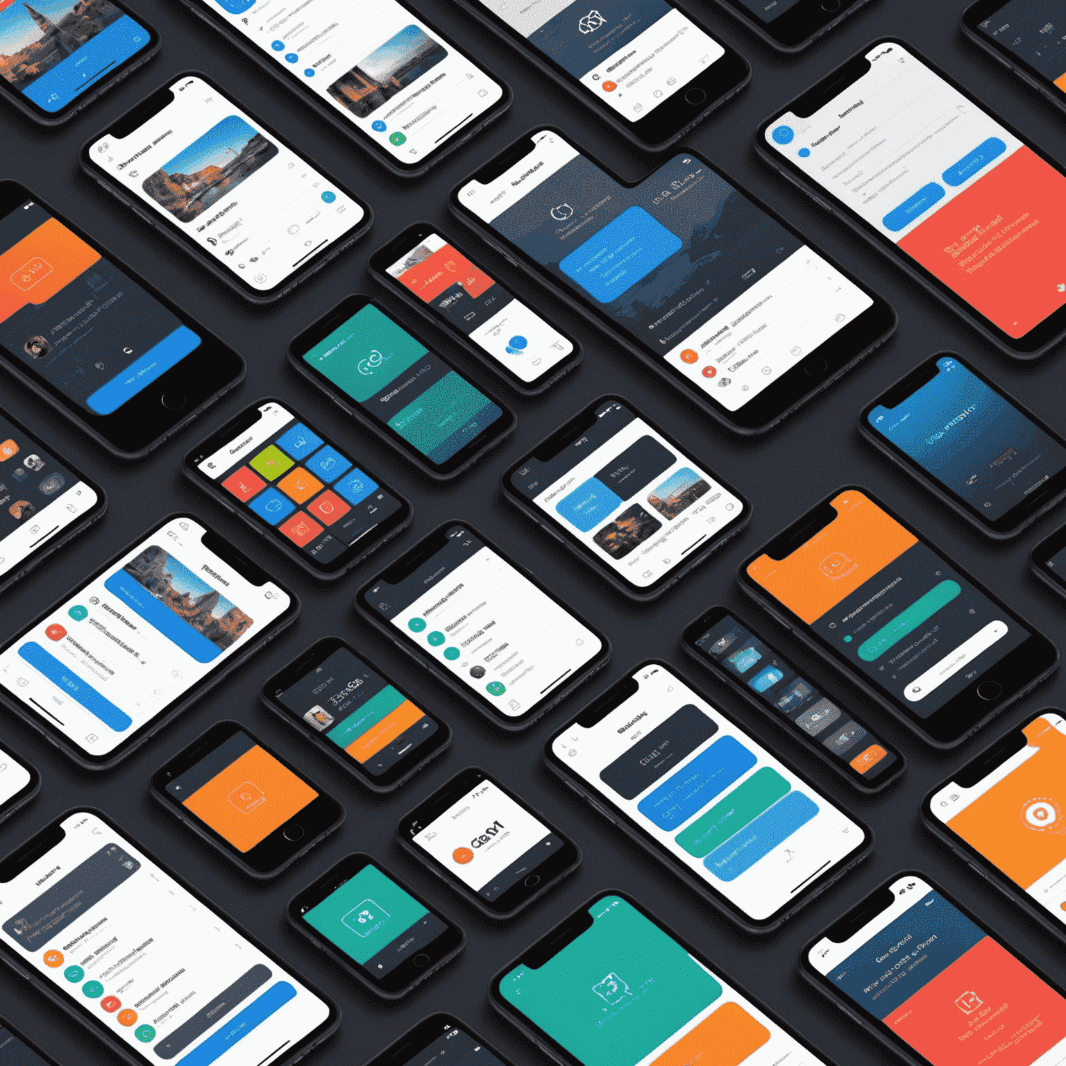 A collage of various mobile app interfaces developed by Mobipola, showcasing different styles and functionalities across iOS and Android platforms. The image highlights the versatility and quality of our app development services.
